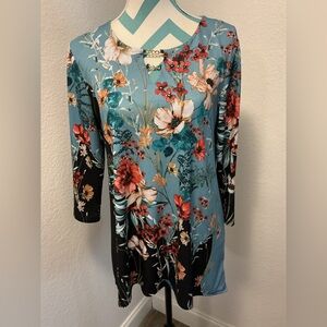 JM Collection Womens Multicolor Floral Beautiful Spring Blouse Top Size Medium